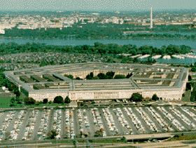 Known for its distinctive five-sided shape, the Pentagon is located in Virginia and houses all the branches of the armed forces as well as some intelligence sub-agencies.
